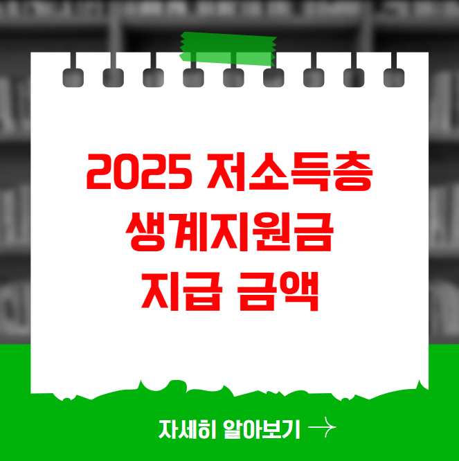 2025 저소득층 생계지원금 지급 금액